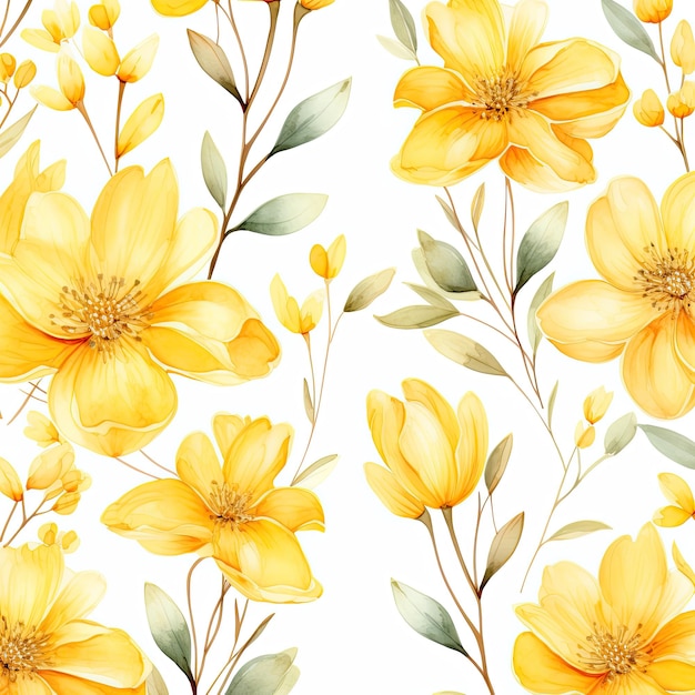 Padrões perfeitos de aquarela de flores amarelas