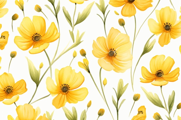 Padrões perfeitos de aquarela de flores amarelas