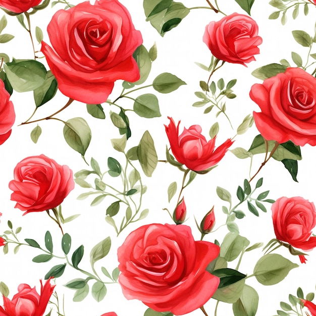 padrões perfeitos de aquarela de flores rosas vermelhas
