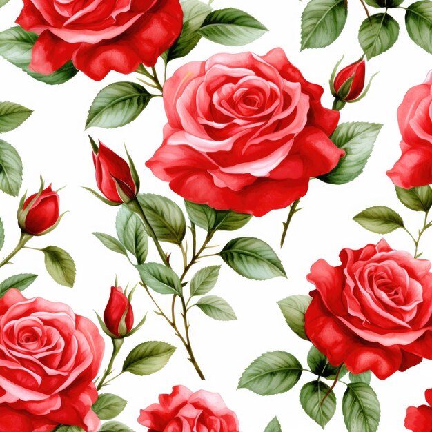 padrões perfeitos de aquarela de flores rosas vermelhas