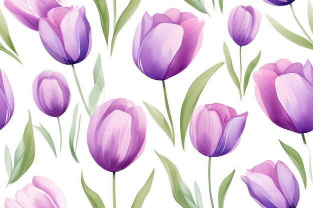 Padrões perfeitos de fundo de tulipas roxas em aquarela