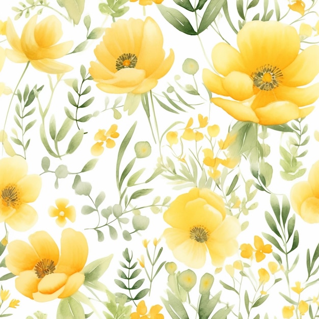 Padrões sem costura em aquarela de flores amarelas