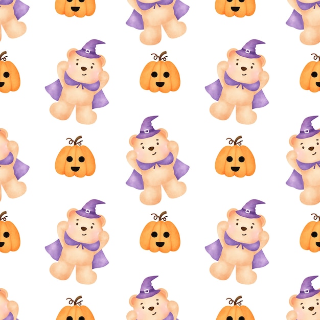 Padrões sem emenda de Halloween com bruxa fofa e elementos de halloween