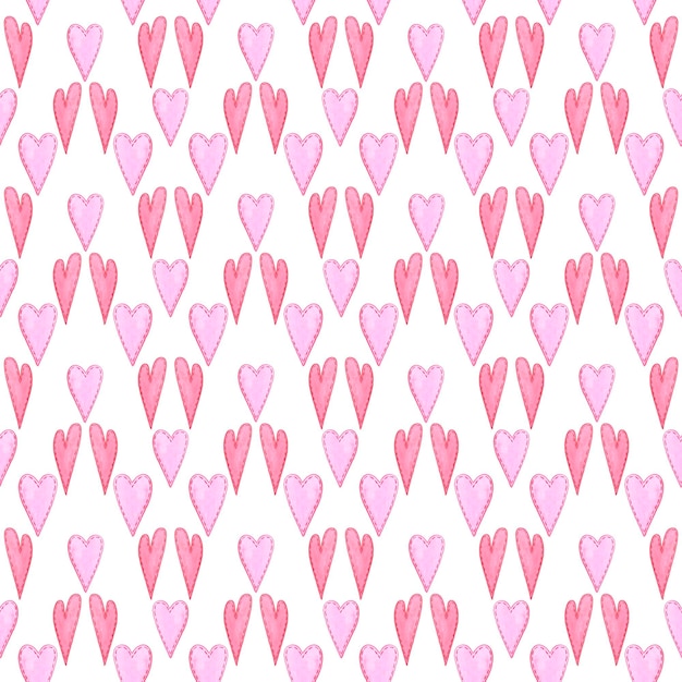 Padrón sin costuras de valentín de acuarela dibujado a mano con corazones aislados en fondo blanco Se puede utilizar para papel de envoltura de telas textiles y otros productos impresos