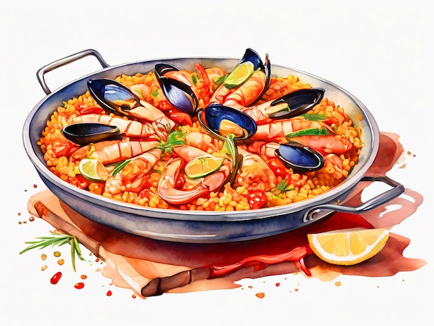 Paella Aquarell Clipart isoliert auf weißem Hintergrund