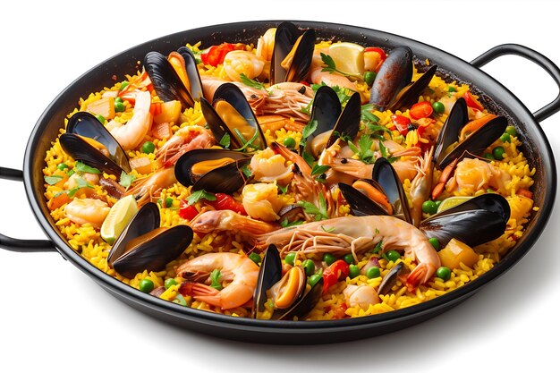 Foto paella española clásica con infusión de azafrán