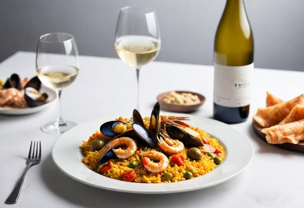 Paella mit Weißwein