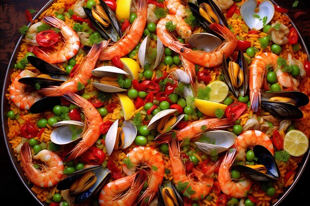 Foto paella senyoret de frutos do mar, arroz da espanha