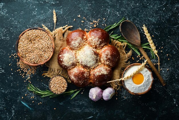 Pães doces perfumados de farinha Cozimento de centeio e farinha Vista superior