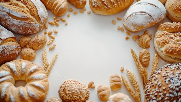 pães e pães sobre um fundo branco