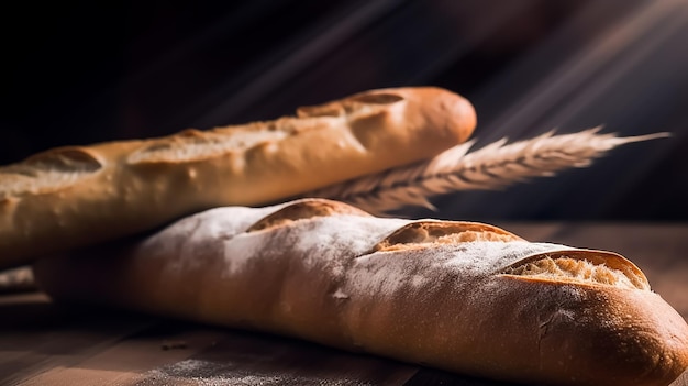 Pães em uma mesa com alguns pães sobre ela