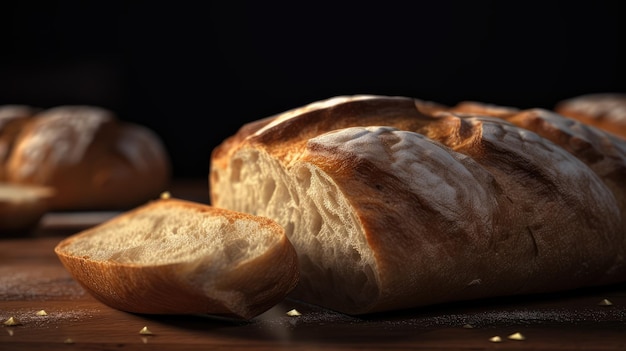 Pães italianos em uma mesa rústica para café da manhã e lanche da tarde