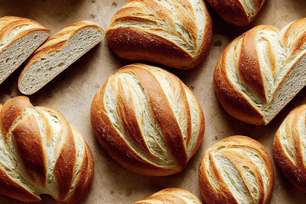 Foto pães recém-cortados com textura perfeita de assados deliciosos