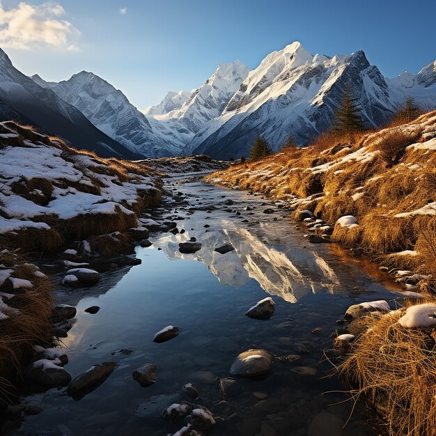 Paesaggio montano di Svaneti nella luminosa giornata estiva di sole Lago di montagna (Paesaggio montuoso de Svaneti en la luminosidad del día estivo del sol)