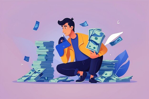 Foto pagamento de dívida ilustração vetorial de conceito plano homem falido sem dinheiro devedor do banco personagem de desenho animado 2d para design web