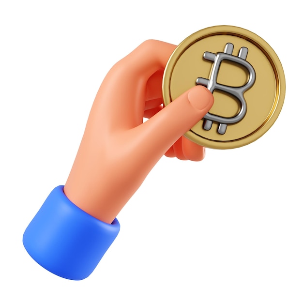 Pagamento em criptomoeda 3D ilustrado em uma moeda de criptomoeda de mão