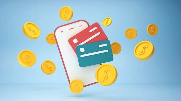 Pagamento sem contato sem fio, pagamento por cartão de crédito no smartphone d renderização