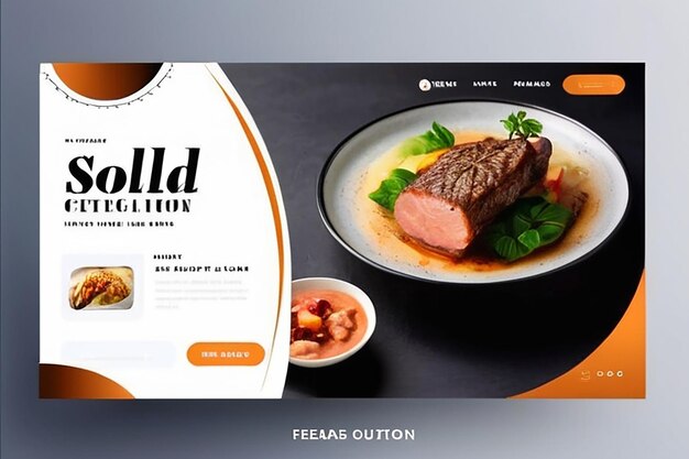 Foto página de aterrizaje de comida culinaria sitio web y plantilla de publicación de redes sociales con minimalista