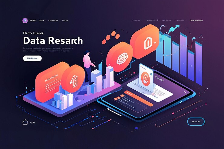 Foto página de aterrizaje isométrica del concepto de investigación de datos