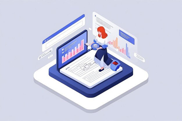 Página de aterrizaje isométrica del concepto de investigación de datos