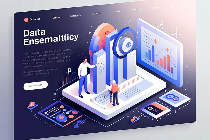Foto página de aterrizaje isométrica del concepto de investigación de datos