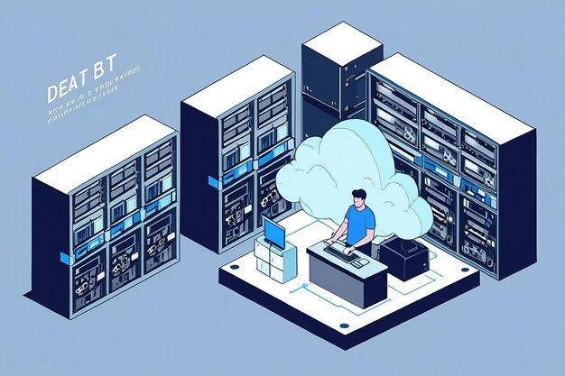 Página de aterrizaje isométrica del servicio de tecnología de datos en la nube