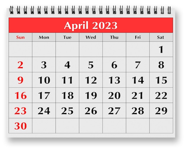 Página del calendario mensual anual abril de 2023