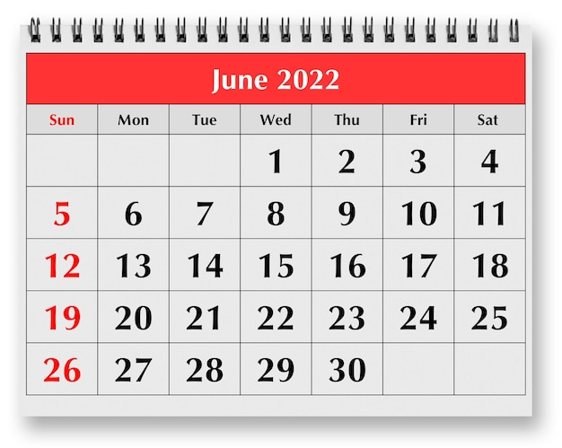 Página del calendario mensual anual Junio 2022