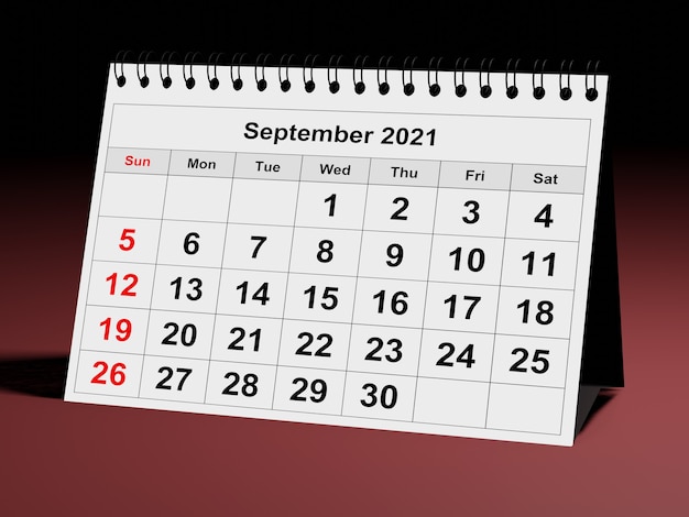 Una página del calendario mensual anual: septiembre de 2021