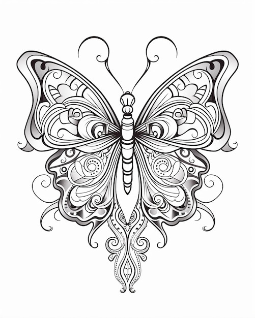 Página para colorear con adornos de mariposa