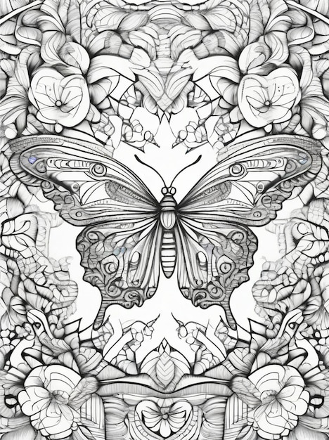 página para colorear para adultos mariposas florales