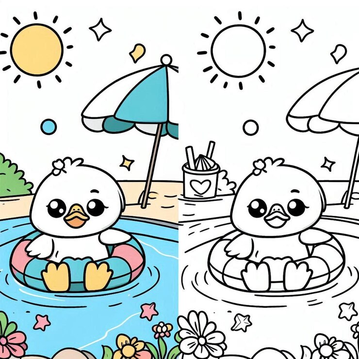 Página de colorear de animales de verano ai generado