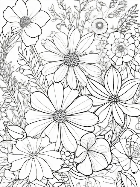 página de colorear arte de línea de flores