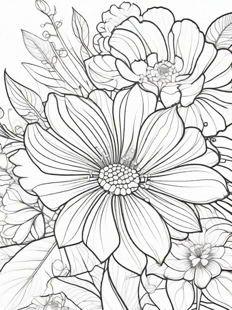 página de colorear arte de línea de flores