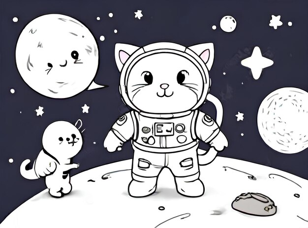 Página de colorear para el astronauta gato