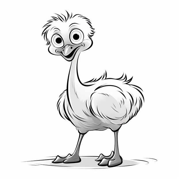 Página para colorear de avestruz de dibujos animados minimalistas para niños