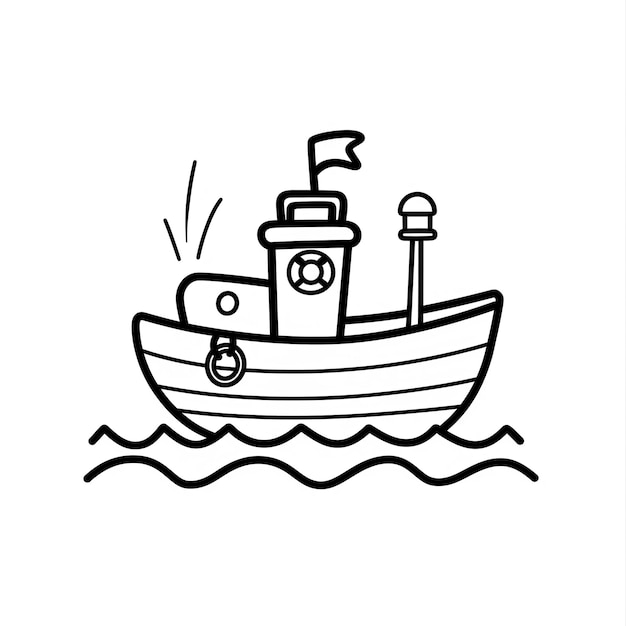 Foto una página para colorear de un barco con un hombre en él generativo ai