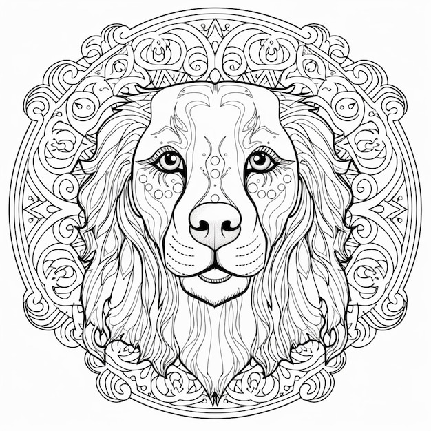 Foto una página para colorear con una cabeza de león y un diseño circular ai generativo