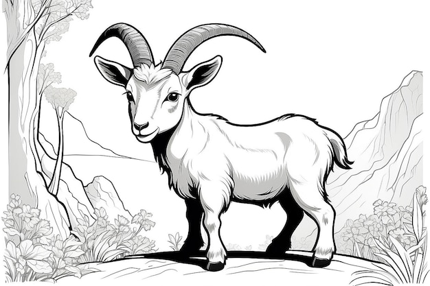 Foto página para colorear de una cabra encantadora para niños ilustraciones lúdicas y encantadoras