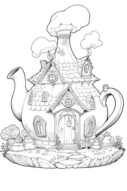 página de colorear casa de hadas mágicas de fantasía