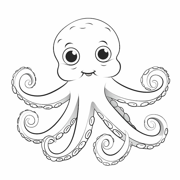 Página para colorear Cephalopod simple de cuerpo completo pulpo alegre