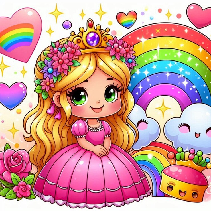 Página para colorear clipart de la princesa para niños generada por ai