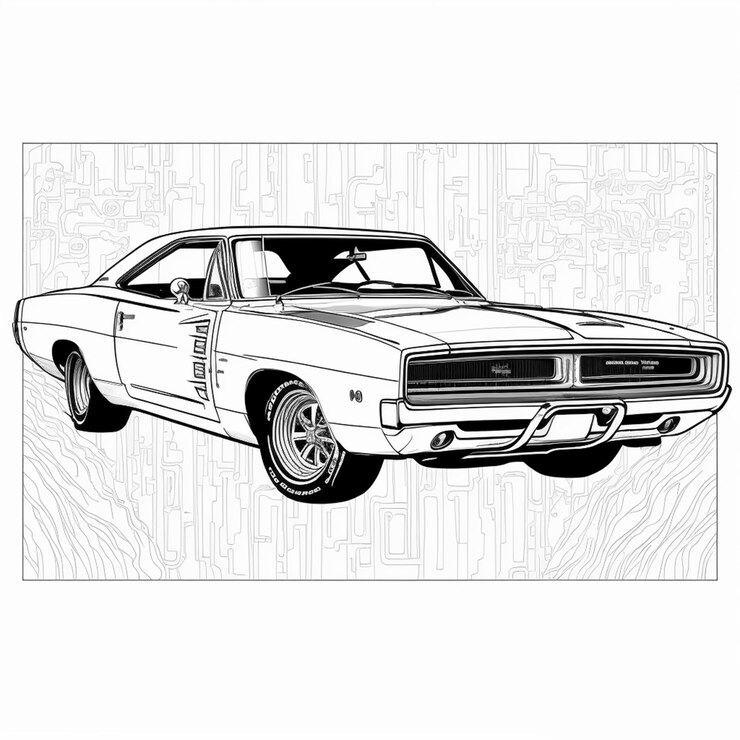 Página para colorear de coches antiguos en blanco y negro para libro de colorear
