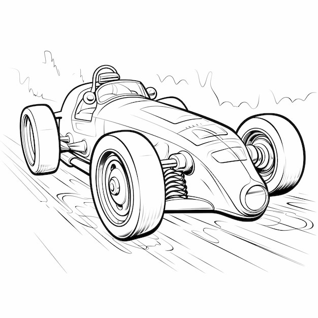 Foto página para colorear coches de carreras limpios y nítidos con líneas en negrita