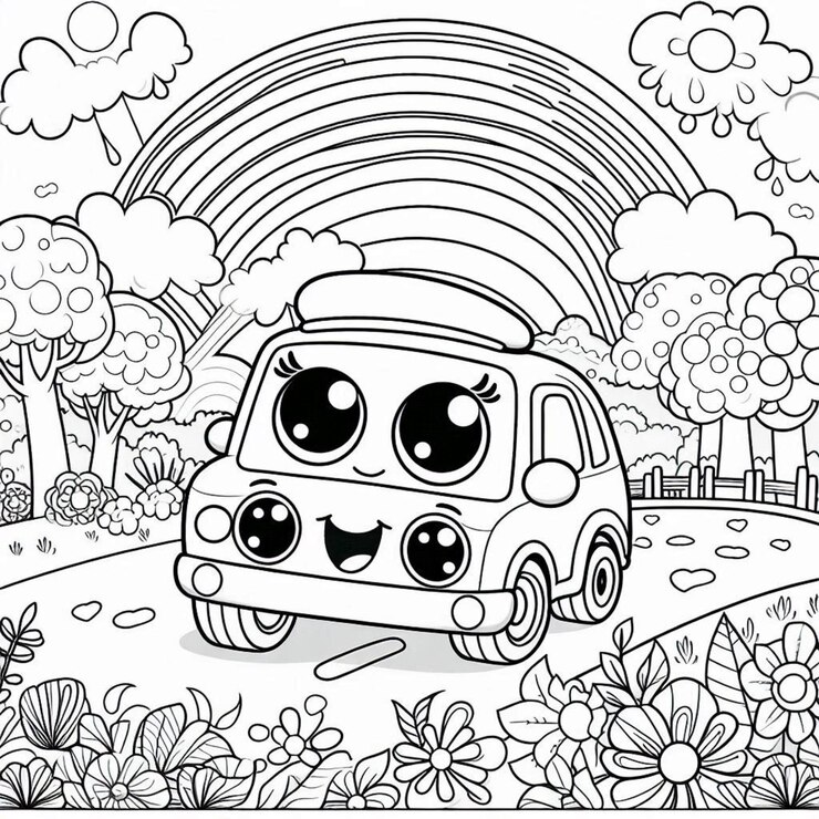 Página para colorear coches para niños generada por ai