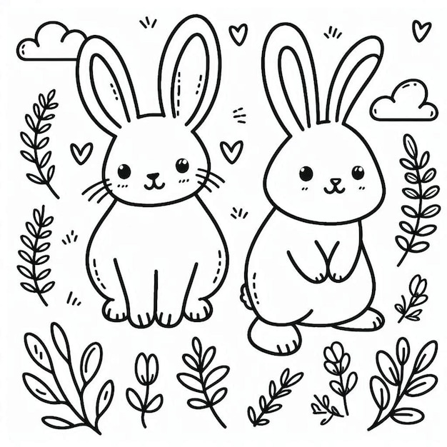 Página para colorear conejo lindo para niños ai generado