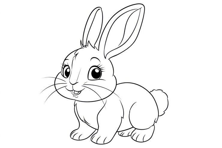 Foto página para colorear conejo para niños arte de línea en blanco y negro