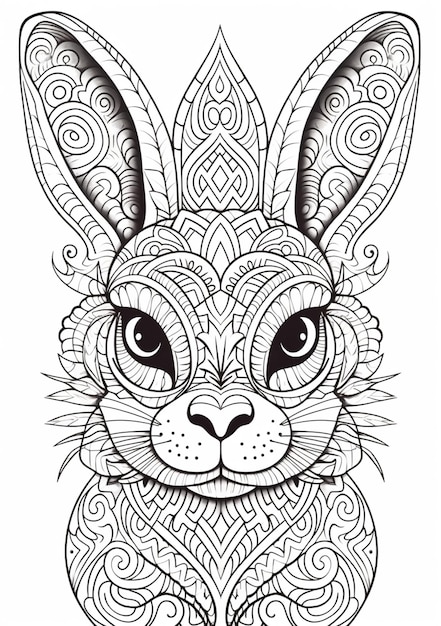 una página para colorear con un conejo con patrones intrincados ai generativo