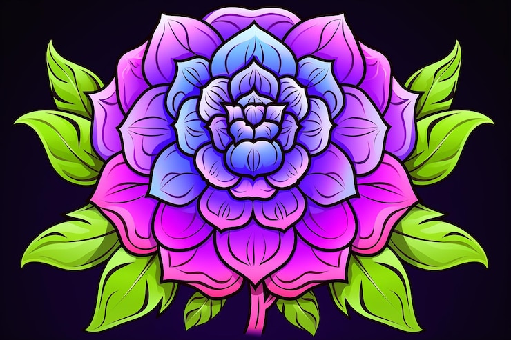 Foto página para colorear dibujo de flores con brillo de neón belleza luminosa