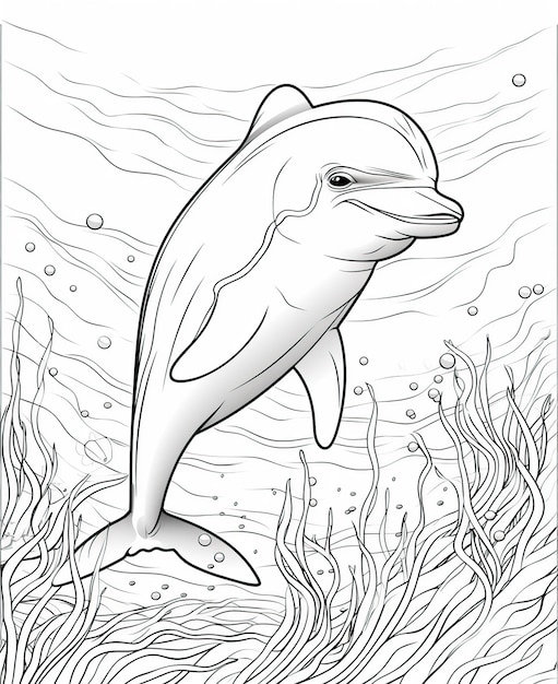 Foto página para colorear para dibujos animados de delfines para niños